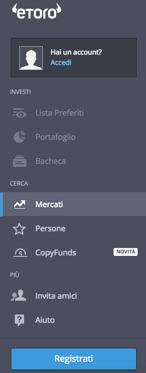 Sezione mercati eToro: come funziona