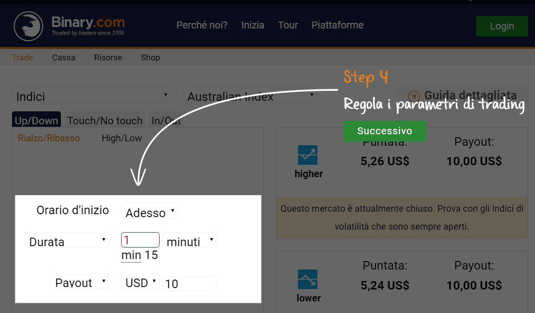 binary.com-regola i parametri di trade