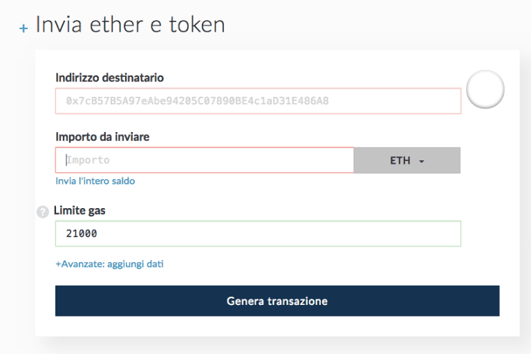 MyEtherWallet-secondo passaggio invio-token
