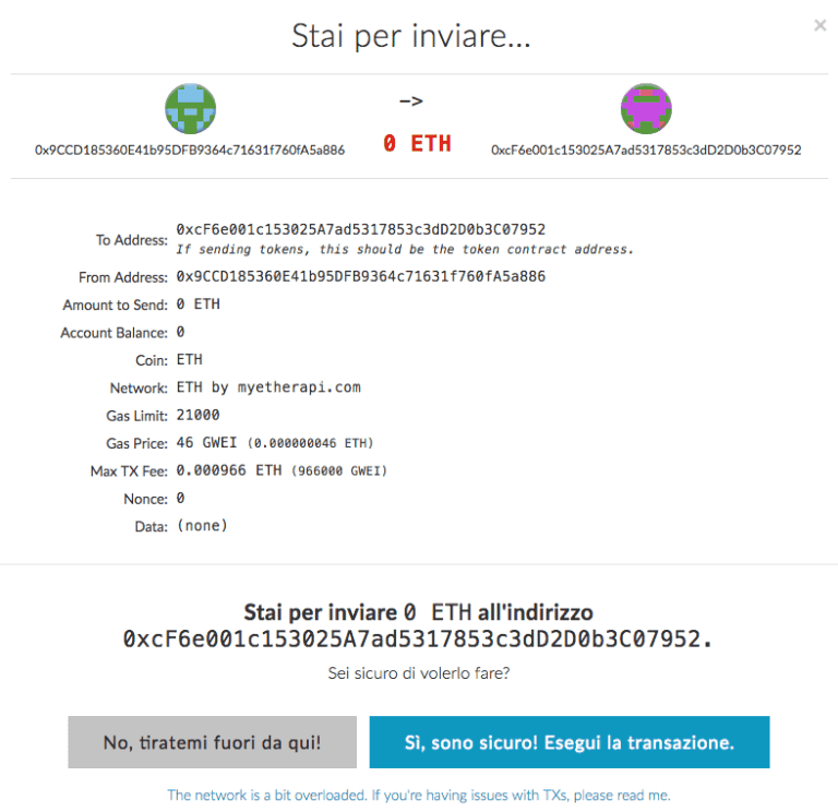 MyEtherWallet-secondo passaggio invio-token