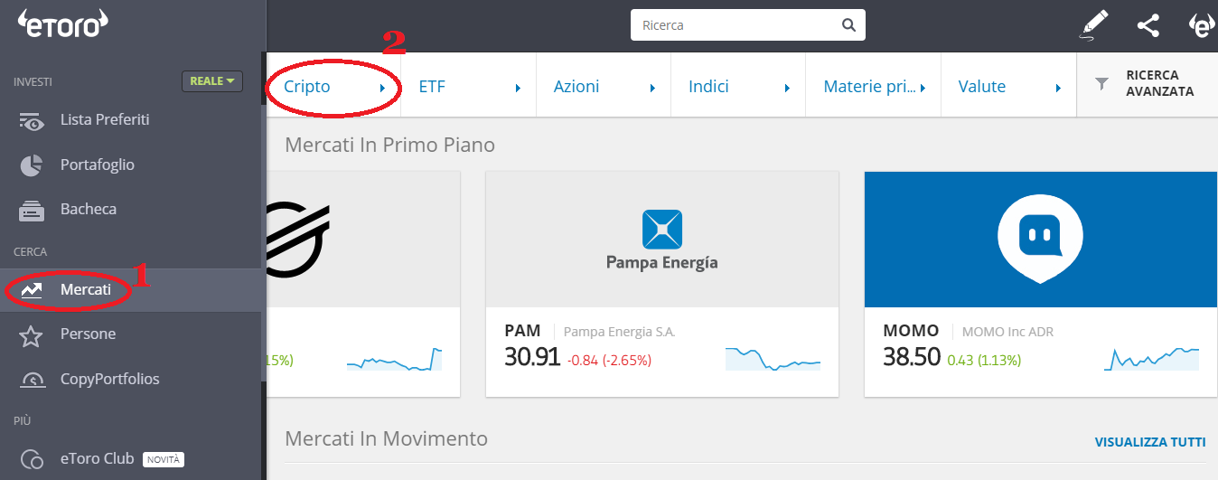 Criptovalute su eToro