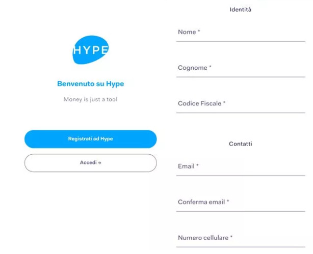 hype apertura conto passo 1