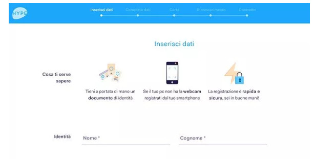 hype apertura conto registrazione tramite computer