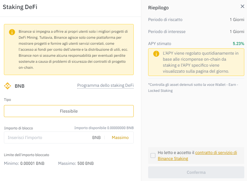 Staking Defi su Binance