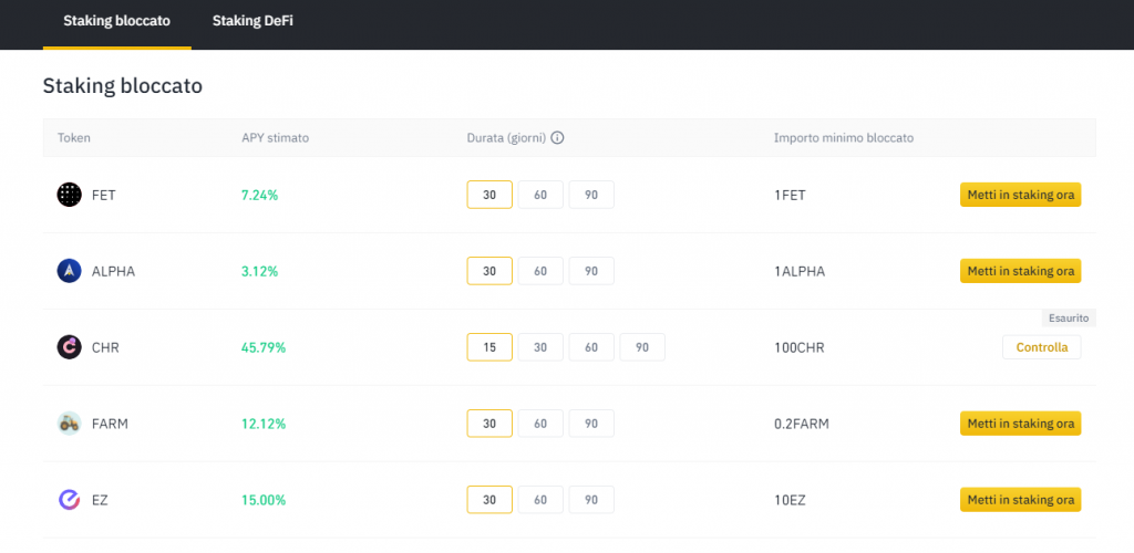 Staking bloccato su Binance